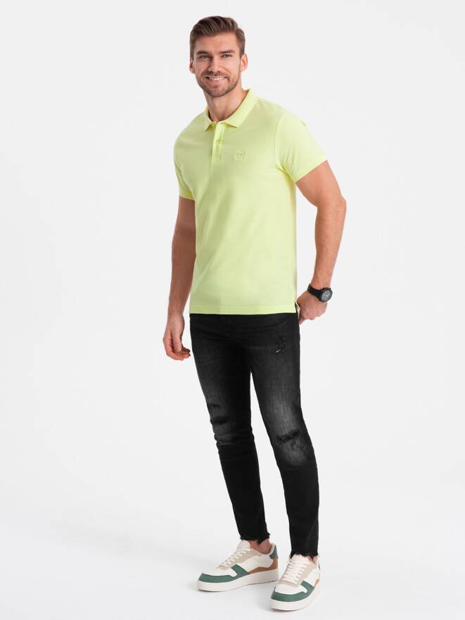 Vyriški pique trikotažo polo marškinėliai - laimo žalios spalvos V15 S1374