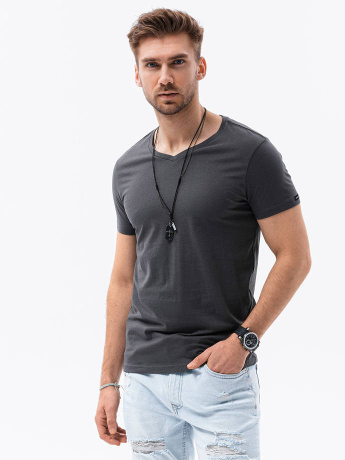 BASIC klasikiniai vyriški marškinėliai su serape iškirpte - grafito spalvos V3 S1369