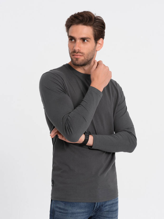 BASIC vyriški marškinėliai ilgomis rankovėmis su apvalia iškirpte - grafito spalvos V6 OM-LSBL-0106