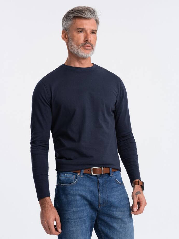 BASIC vyriški marškinėliai ilgomis rankovėmis su apvalia iškirpte - tamsiai mėlyni V2 OM-LSBL-0106