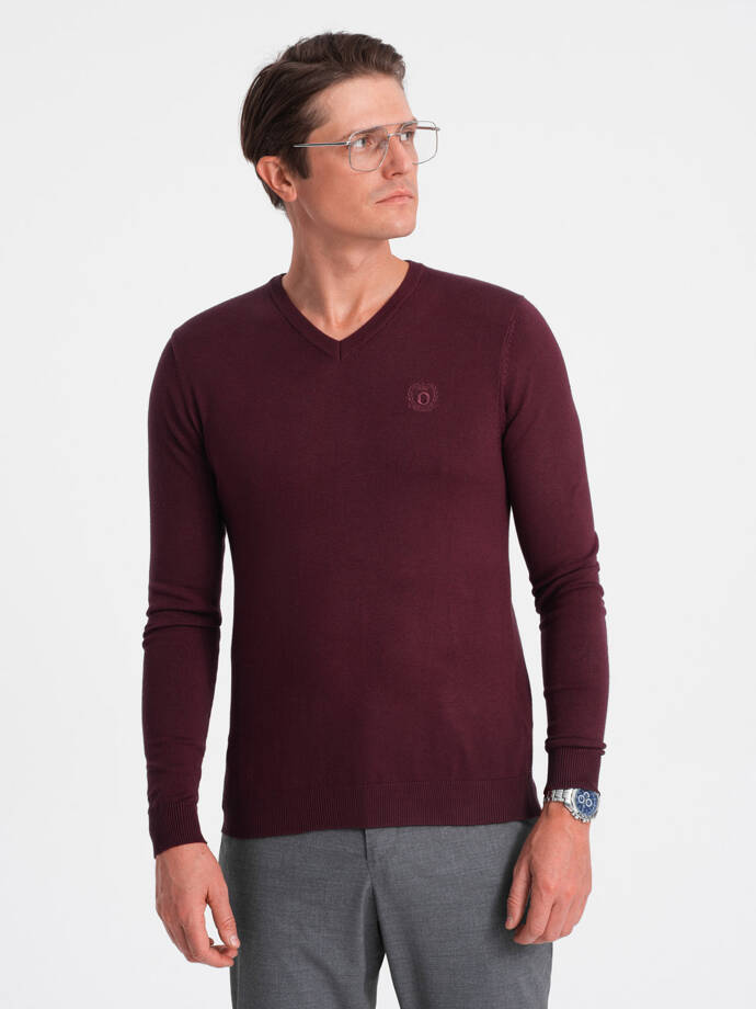 Elegantiškas vyriškas džemperis su iškirpte - bordo spalvos V13 OM-SWBS-0107