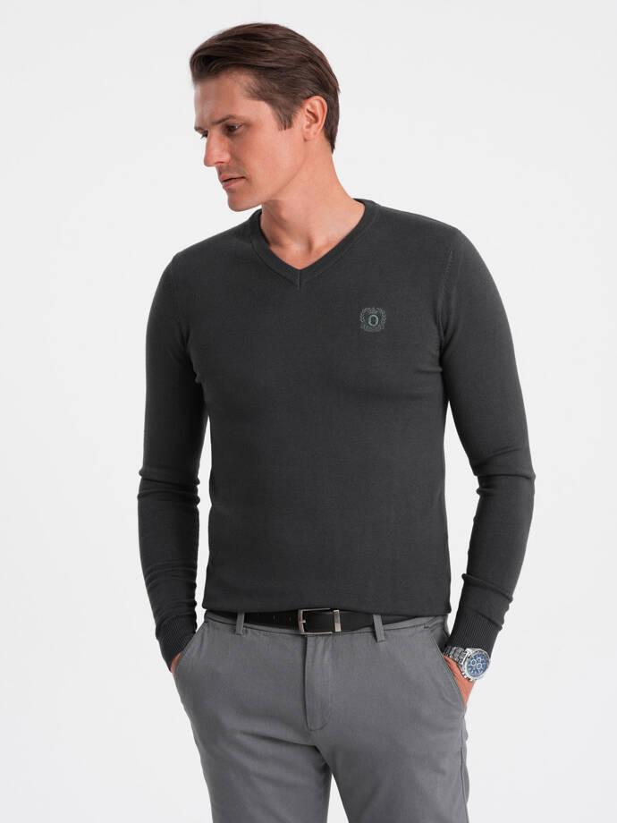 Elegantiškas vyriškas džemperis su iškirpte - grafito spalvos V17 OM-SWBS-0107