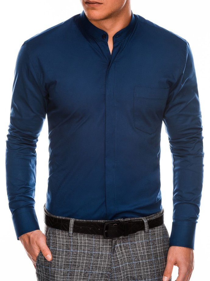 Elegantiški vyriški marškiniai ilgomis rankovėmis - tamsiai mėlyni K586