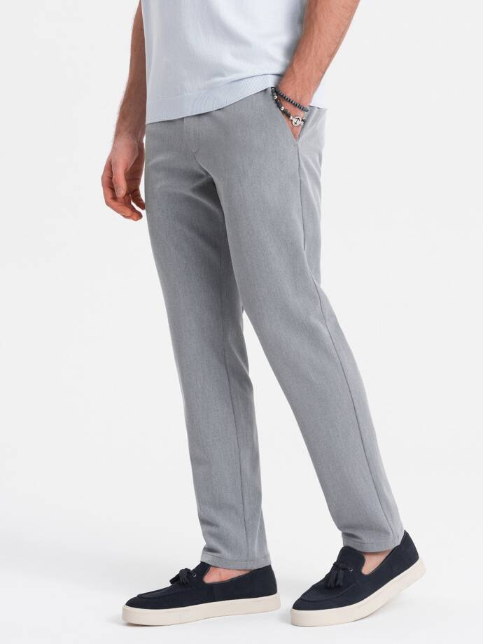 Elegantiškos vyriškos SLIM FIT chino kelnės - šviesiai pilkos V1 OM-PACP-0191