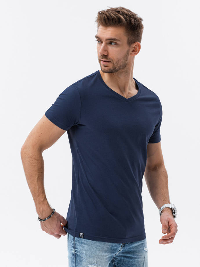 Klasikinė BASIC vyriška marškinėlė su iškirpte - tamsiai mėlyna V20 S1369