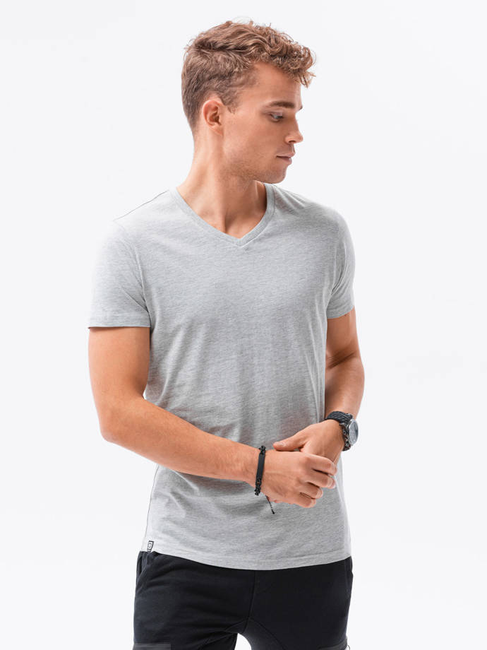 Klasikinė BASIC vyriška marškinėliai su iškirpte - pilkas melanžas V16 S1369