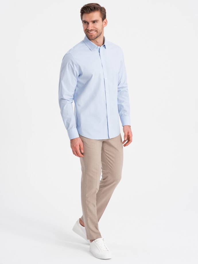 Klasikiniai medvilniniai REGULAR marškiniai - mėlyni V1 OM-SHOS-0154