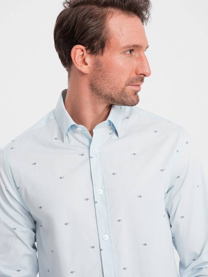 Klasikiniai vyriški medvilniniai SLIM FIT marškinėliai - mėlyni V4 OM-SHCS-0156