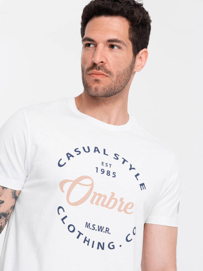 "Ombre Casual Style" vyriški marškinėliai su spauda - balti V1 OM-TSPT-0144
