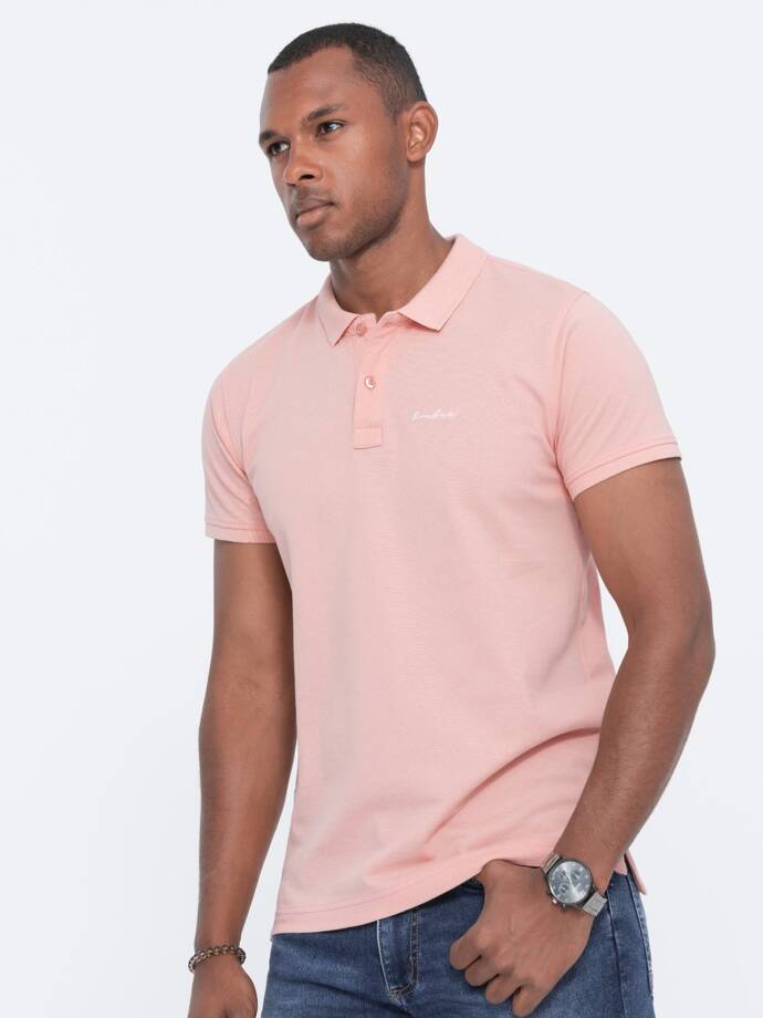 Pique trikotažo polo marškinėliai - šviesiai rožinės spalvos V5 S1746