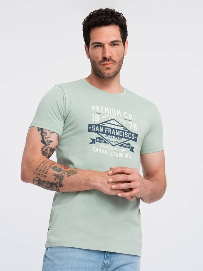 San Francisco vyriški medvilniniai marškinėliai su spauda - mėtų spalvos V2 OM-TSPT-0120
