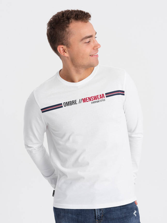 Vyriška marškinėlių su spauda ilgomis rankovėmis - balta 2 OM-LSPT-0119