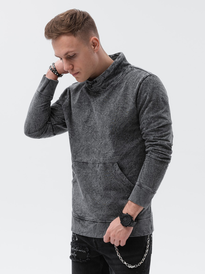 Vyriškas džemperis su atsistojama apykakle - juodas B1354