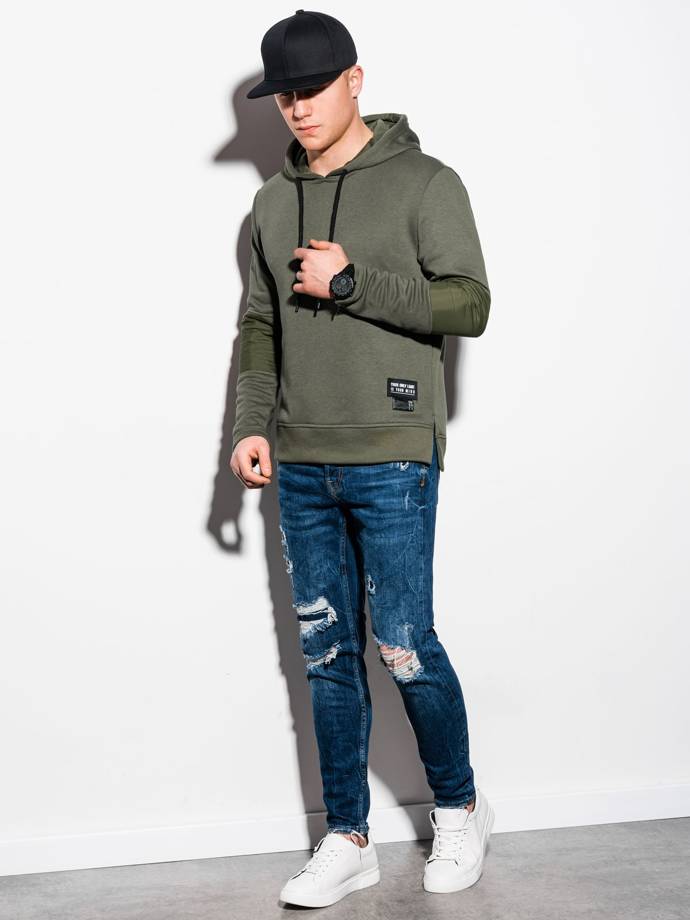 Vyriškas džemperis su gobtuvu - khaki B1075