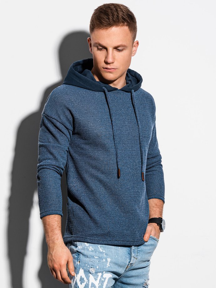 Vyriškas džemperis su gobtuvu - mėlynas B1185