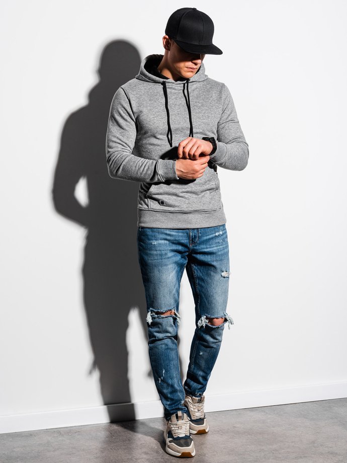 Vyriškas džemperis su gobtuvu - pilkas melanžas B1224
