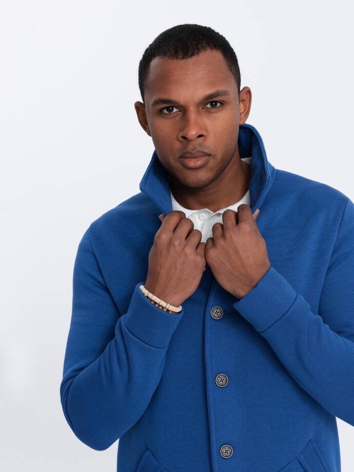 Vyriškas laisvalaikio džemperis su užsegama apykakle - mėlynas V1 OM-SSZP-0171