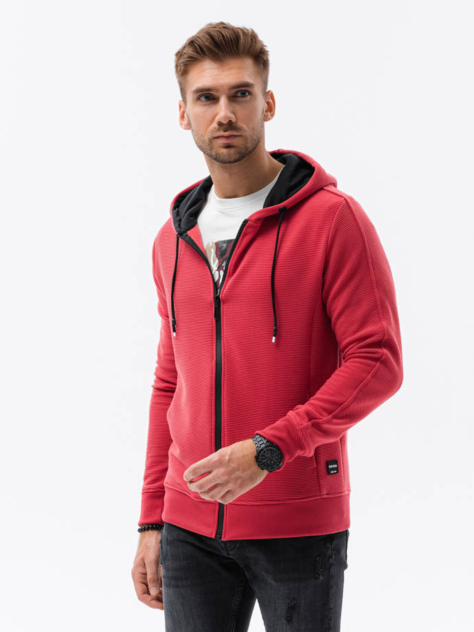 Vyriškas užsegamas džemperis su gobtuvu - raudonas B1157