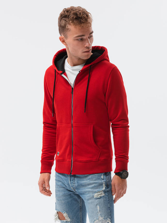 Vyriškas užsegamas džemperis su gobtuvu - raudonas B1223