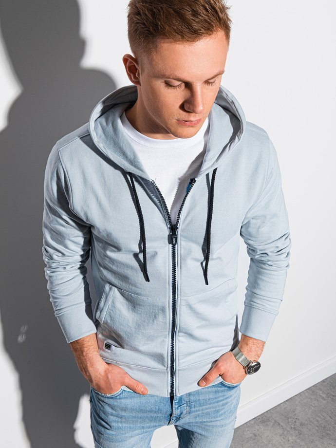 Vyriškas užsegamas džemperis su gobtuvu - šviesiai mėlynas B1152