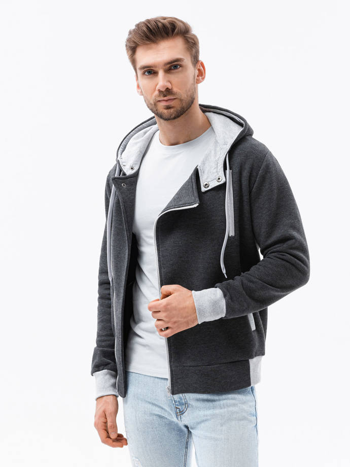 Vyriškas užsegamas džemperis su gobtuvu - tamsiai pilkas B297