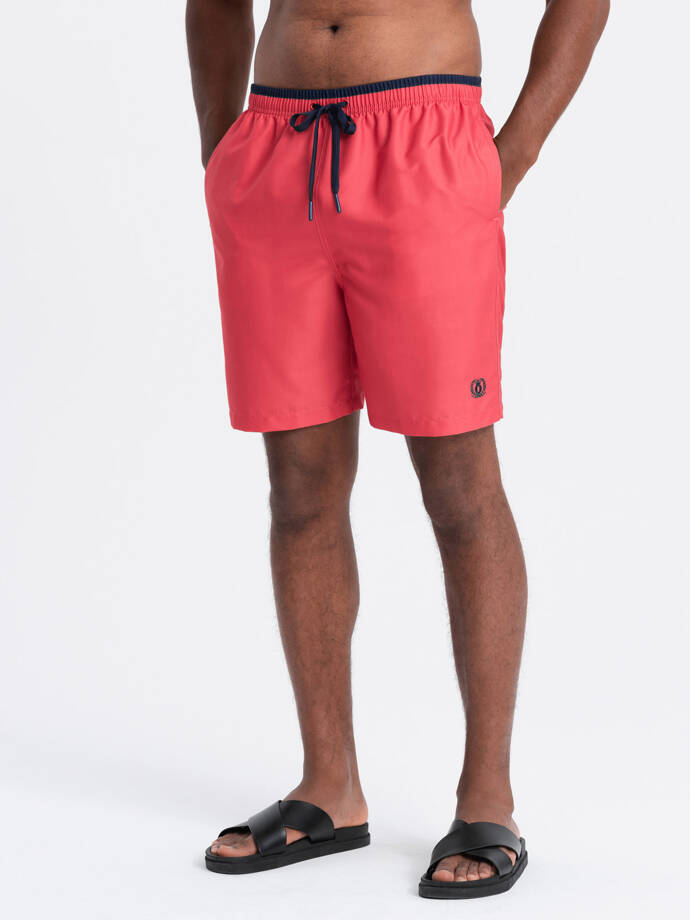 Vyriški dvispalviai dryžuoti maudymosi šortai - koralinės spalvos V4 OM-SRBS-0141