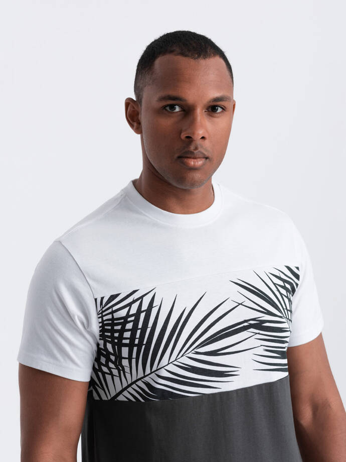 Vyriški dvispalviai marškinėliai su palmių lapų piešiniu - grafito spalvos V2 OM-TSPT-0177