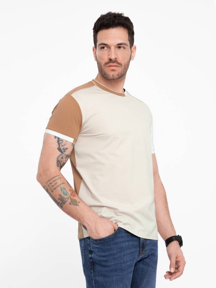 Vyriški elastano marškinėliai su apykaklėmis - rudi V1 OM-TSCT-0176