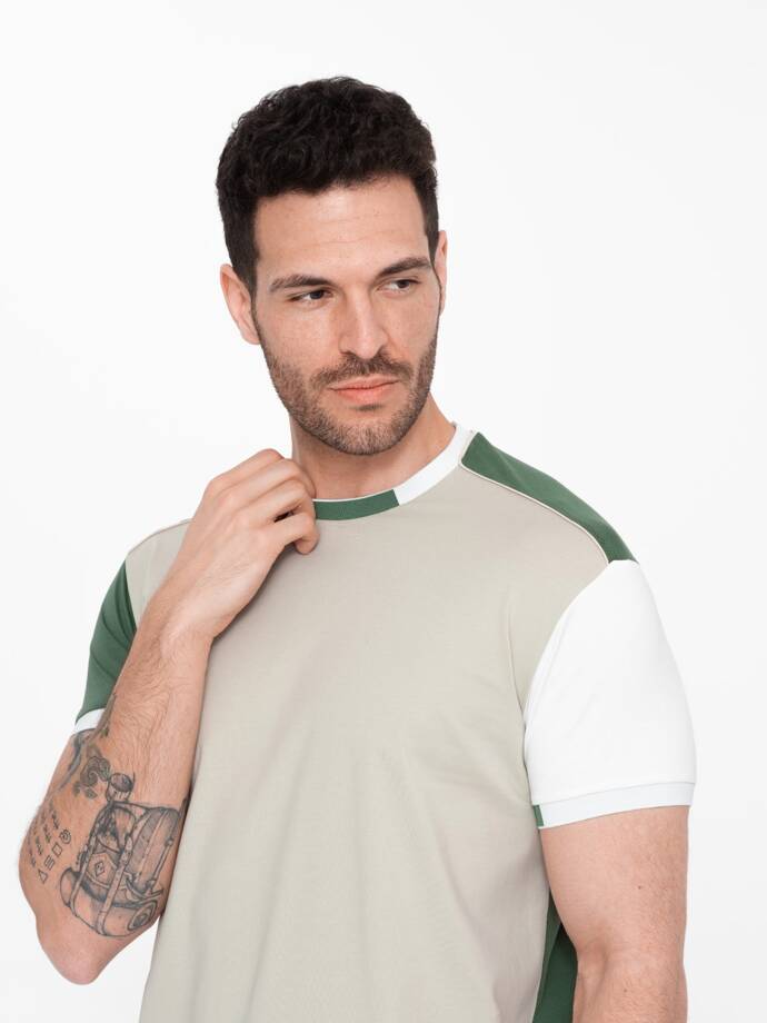 Vyriški elastano marškinėliai su spalvotomis rankovėmis - žali V5 OM-TSCT-0176