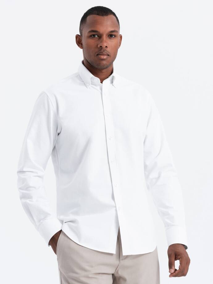 Vyriški klasikiniai medvilniniai oksfordiniai marškiniai REGULAR - balti V1 OM-SHOS-0114