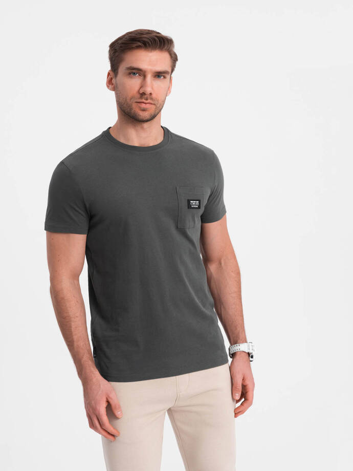 Vyriški laisvalaikio marškinėliai su kišenėmis - grafito spalvos V11 OM-TSCT-0109