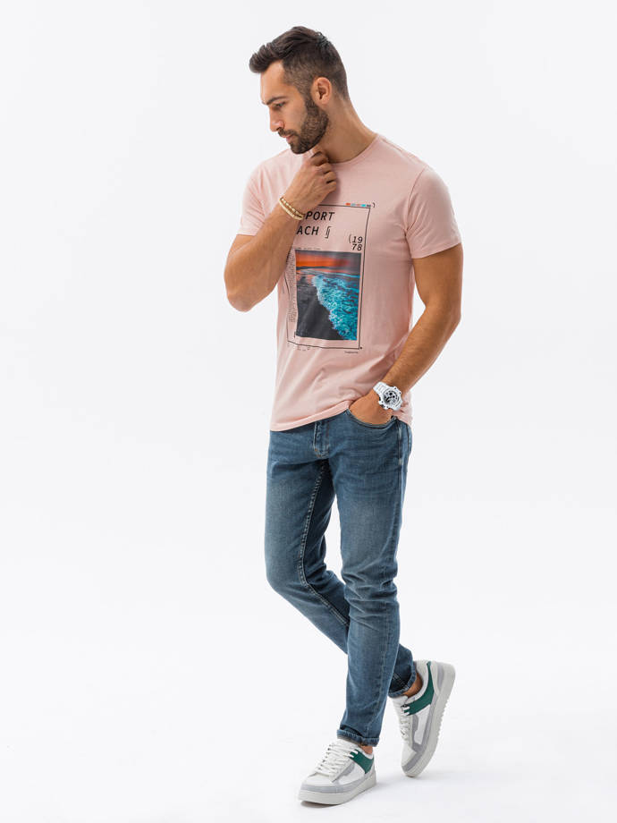 Vyriški marškinėliai su atspaudu V-15B- rožinė S1434