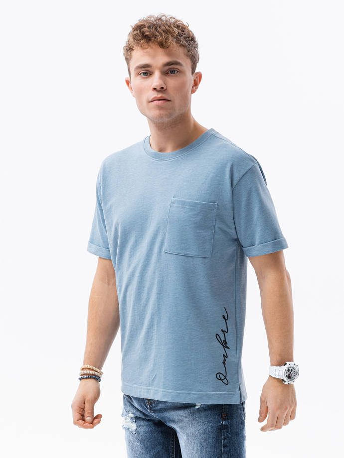 Vyriški marškinėliai su atspaudu - mėlyni S1371