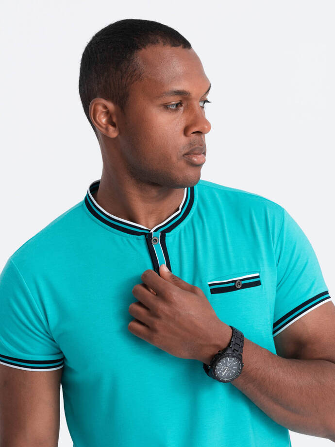 Vyriški marškinėliai su dekoratyviniais kaspinais - turkio spalvos V7 OM-TSCT-0175