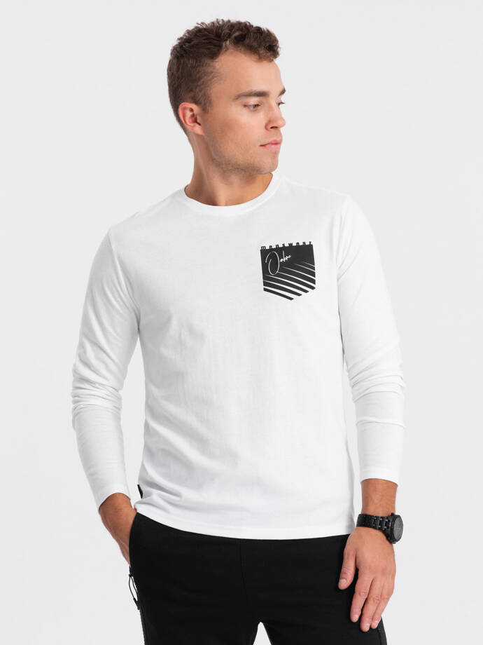 Vyriški marškinėliai su kišenėmis ir ilgomis rankovėmis - balti V1 OM-LSPT-0118