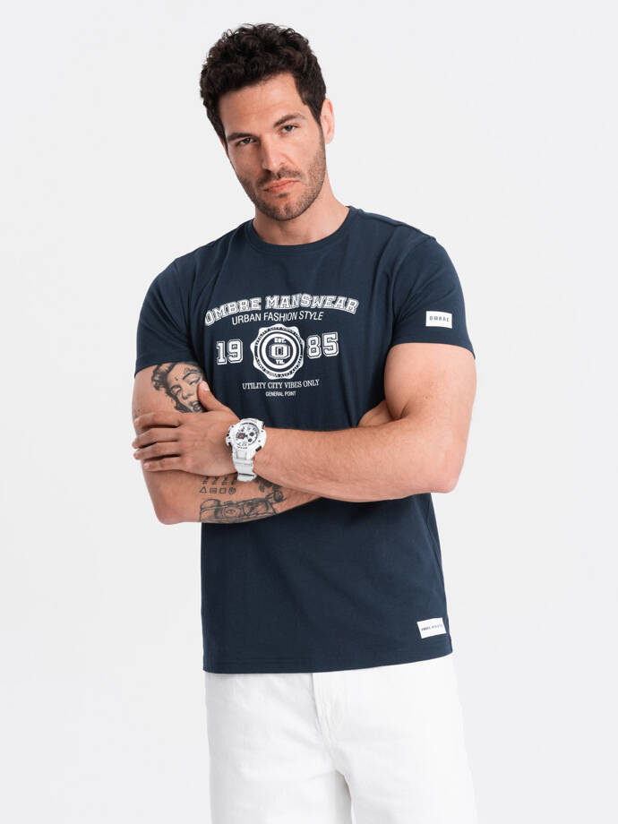 Vyriški marškinėliai su marškinėlių raštu - tamsiai mėlyni V3 OM-TSPT-0137