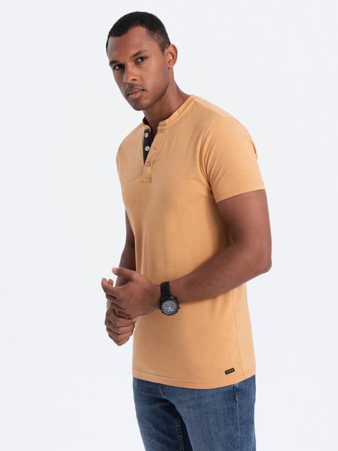 Vyriški marškinėliai su sagomis - garstyčių melanžas V3 S1390