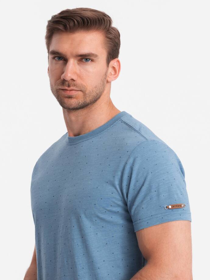 Vyriški marškinėliai su spalvotomis raidėmis - mėlyni džinsiniai V4 OM-TSFP-0185