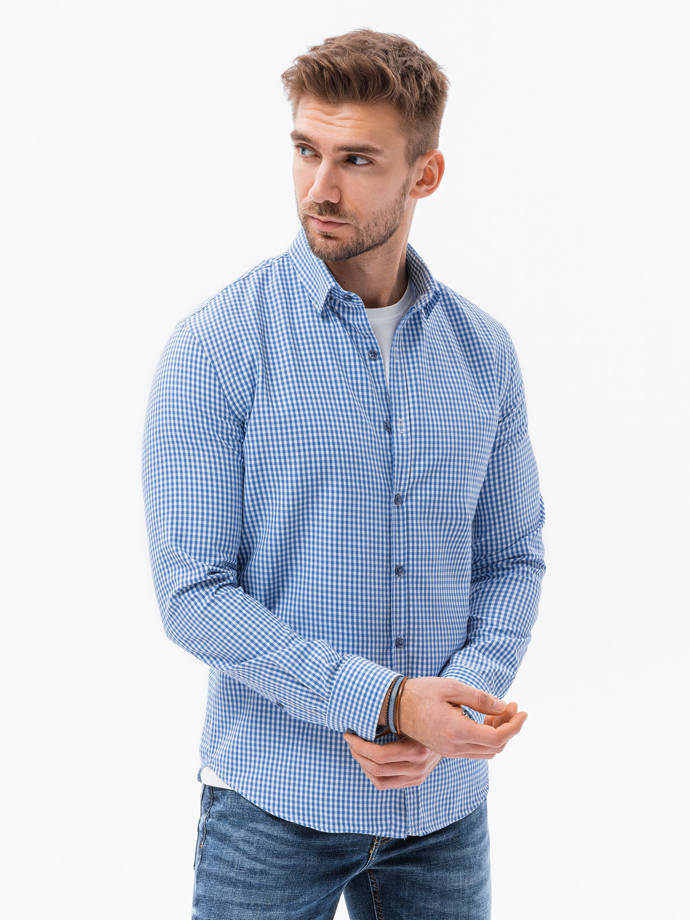 Vyriški marškiniai ilgomis rankovėmis - balta-mėlyna K638