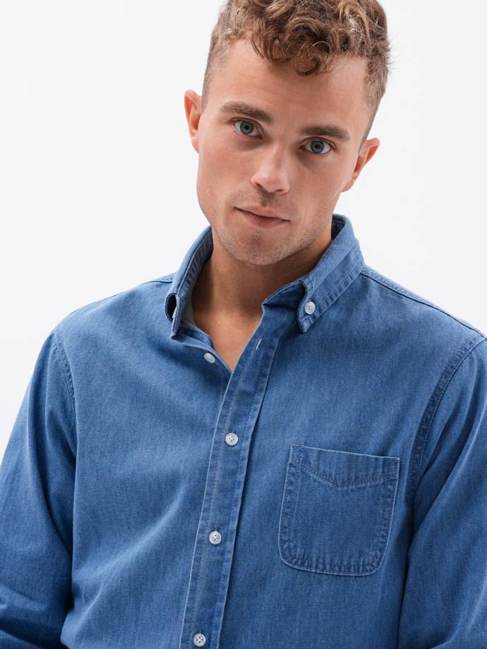 Vyriški marškiniai ilgomis rankovėmis - mėlyni K568