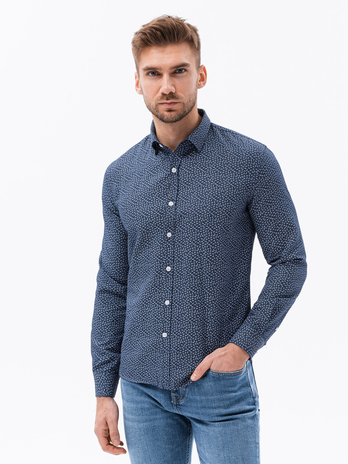 Vyriški marškiniai ilgomis rankovėmis - tamsiai mėlyna K636