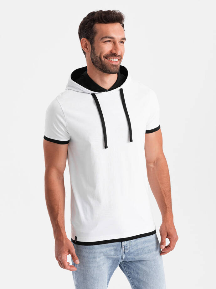 Vyriški medvilniniai marškinėliai su gobtuvu - balti V1 OM-TSCT-22SS-001