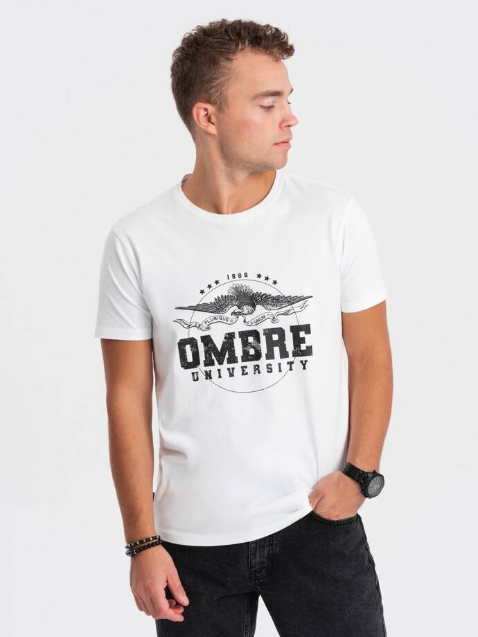 Vyriški medvilniniai marškinėliai su karine spauda - balti V3 OM-TSPT-0164