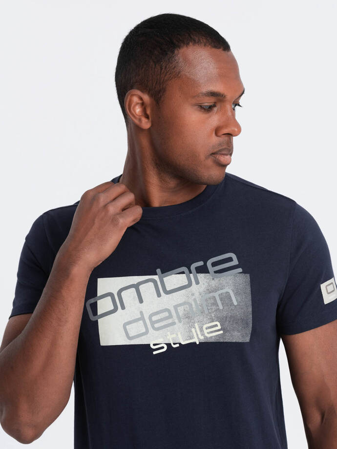 Vyriški medvilniniai marškinėliai su logotipu - tamsiai mėlyni V3 OM-TSPT-0139