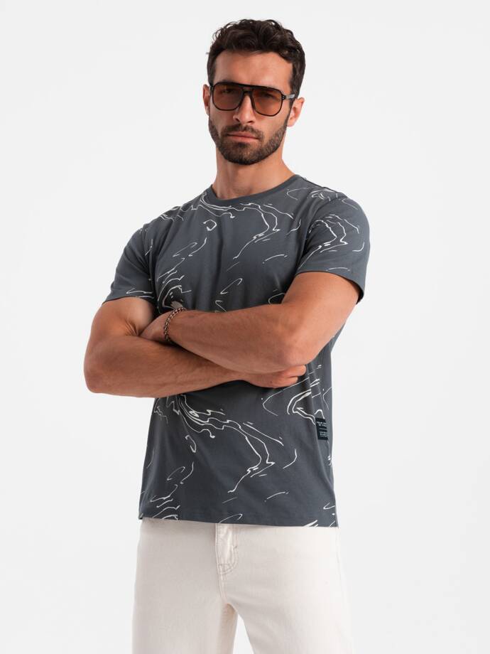 Vyriški medvilniniai marškinėliai su raštais - grafito spalvos V3 OM-TSFP-0184