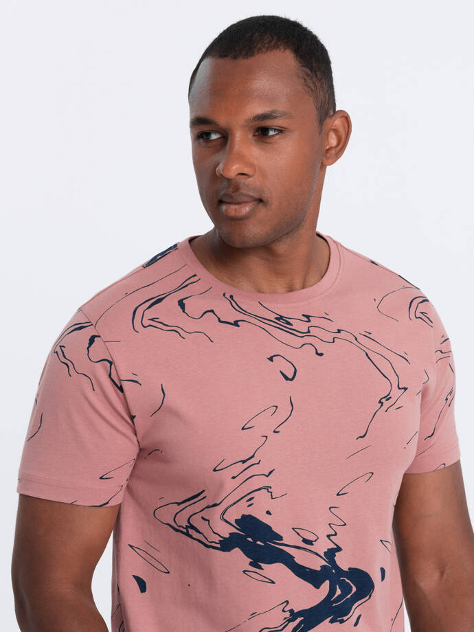 Vyriški medvilniniai marškinėliai su raštais - rožinės spalvos V5 OM-TSFP-0184