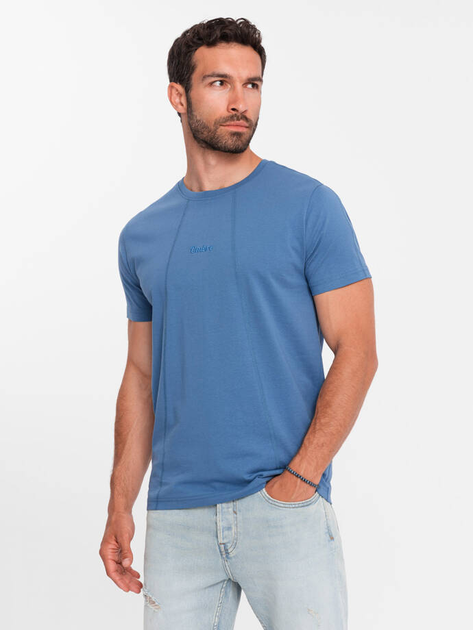 Vyriški medvilniniai marškinėliai su smulkiais siuvinėjimais - tamsiai mėlyni V6 OM-TSCT-0170
