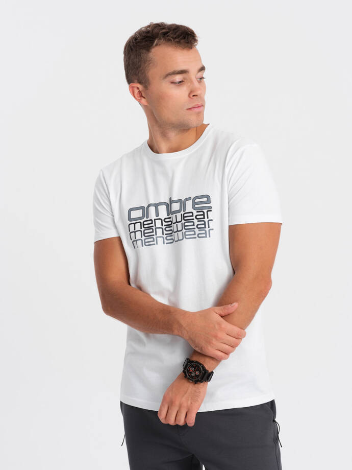 Vyriški medvilniniai marškinėliai su spauda - balti V1 OM-TSPT-0160