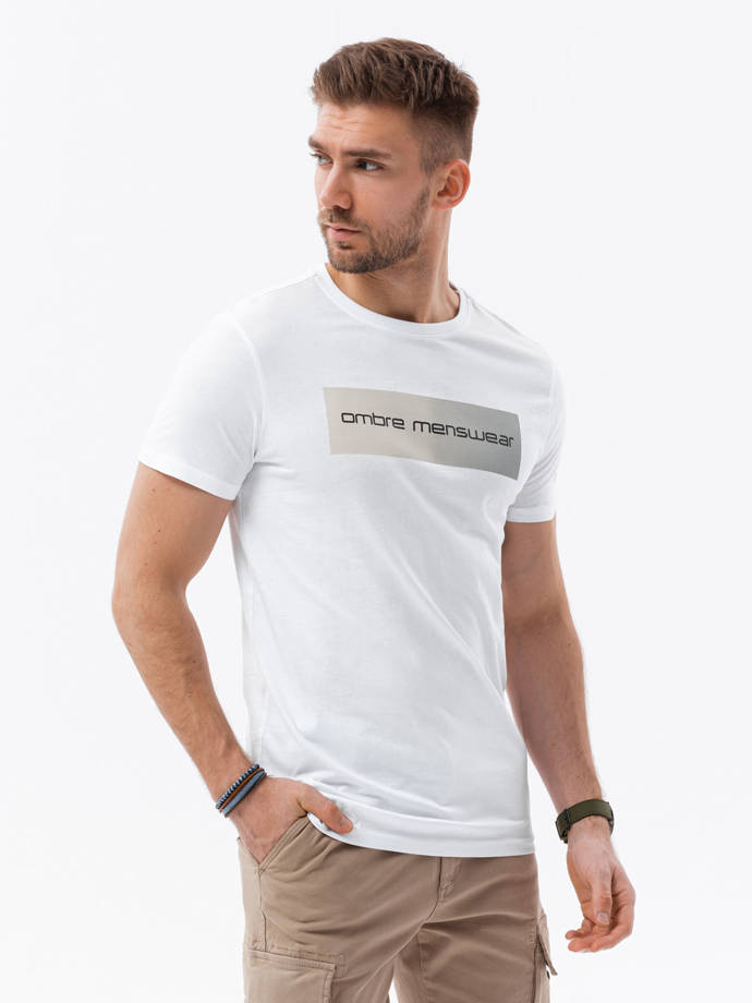 Vyriški medvilniniai marškinėliai su spauda - balti V2 S1751