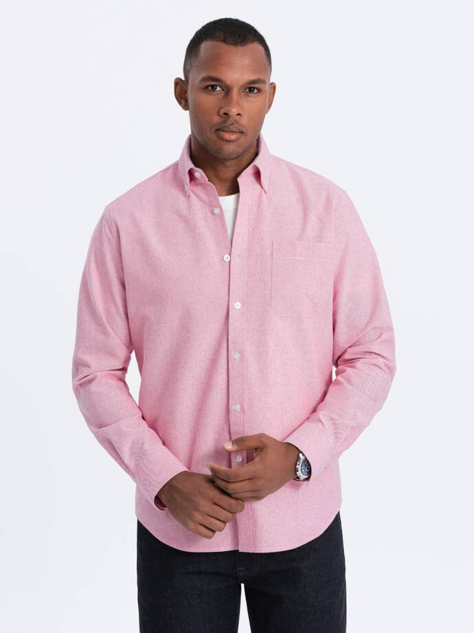 Vyriški medvilniniai oksfordo marškiniai su REGULAR kišenėmis - rožinės spalvos V3 OM-SHOS-0108